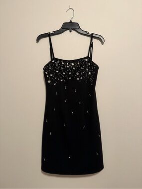 BCX Black Mini Dress with Silver Bead Accents